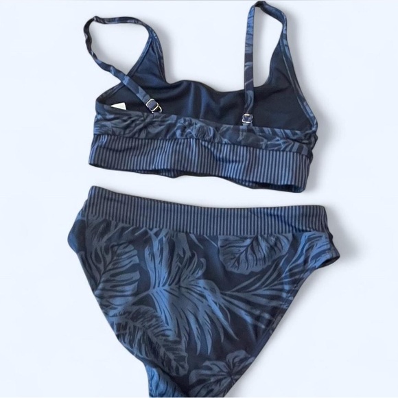Kona Sol High Waisted Navy Blue/ Light Blue Tropical Print Bikini - Picture 4 of 5